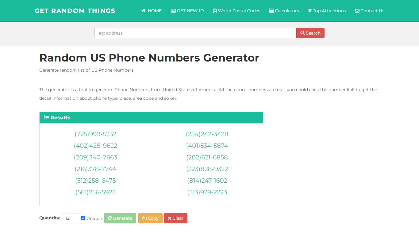 Random US Phone Numbers Generator - getrandomthings.com